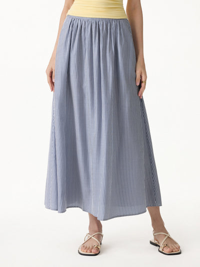 OGLmove Striped Poplin High Rise Umbrella Midi Skirt with Pockets Navy/White Stripe XS