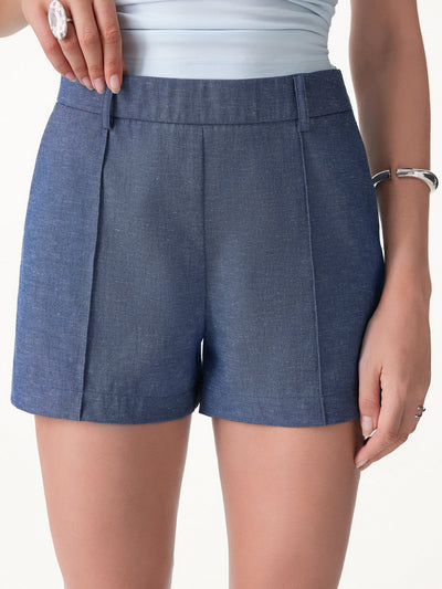OGLmove Linen-Like Mid Rise Pintuck Shorts with Pockets