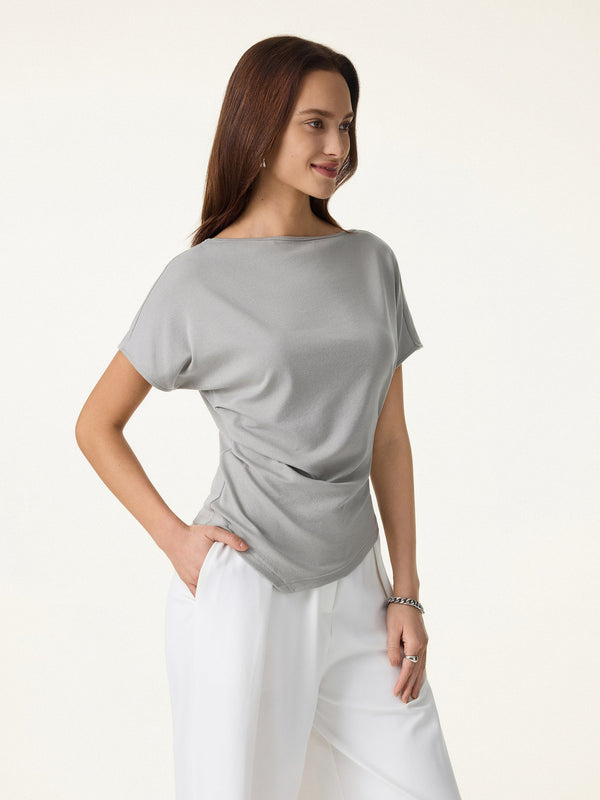 OGLmove Cotton Lyocell Boatneck Angled Summer Tee Light Gray XS