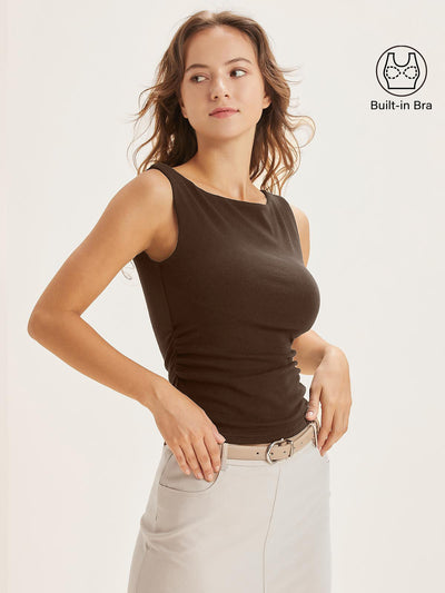 OGLmove Boat Neck Bra Tank Top Espresso XS