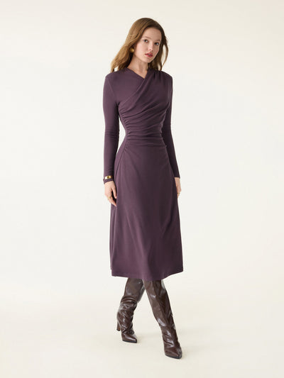 Vestido midi fruncido con escote cruzado en V ProWarm