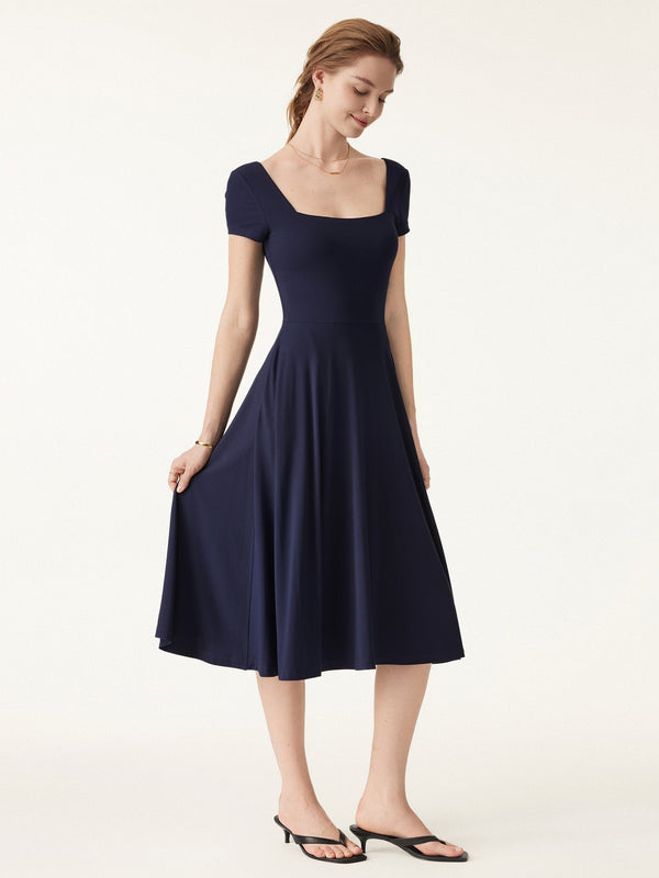 OGLmove Flowy Square Neck Short Sleeve Midi Bra Dress