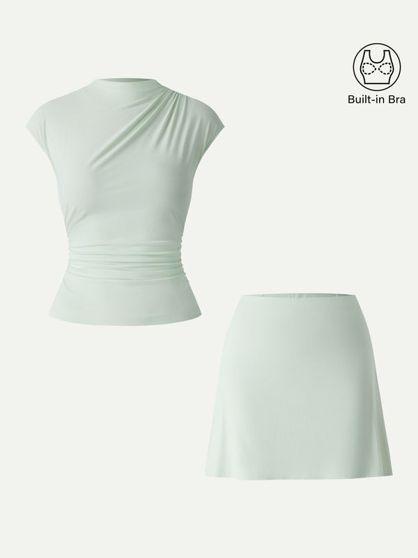 2Pcs Set SkinKiss Mockneck Cropped Brami & A-Line Mini Skort
