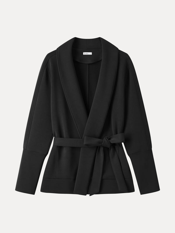 OGLmove Modal Stretch Fleece Lapel Long Sleeve Belted Coat with Pockets