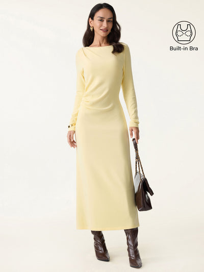 Vestito midi snellente ProWarm con scollo a barca e pieghetti