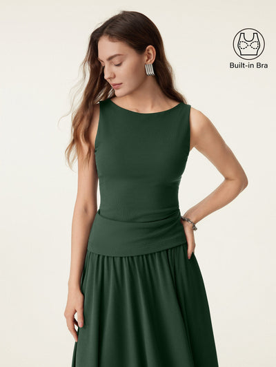 Stretch katoenen bootneck brami top