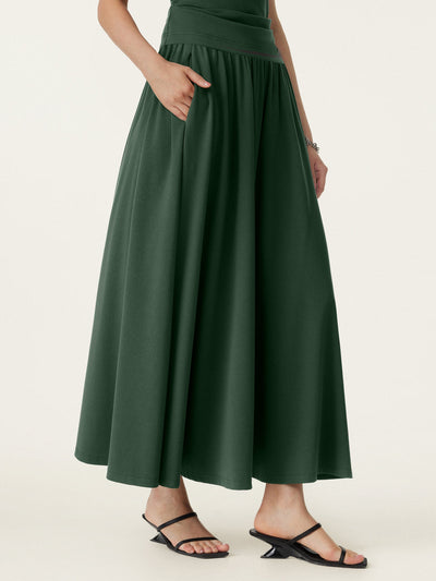 Stretch-Baumwoll Maxi-Schirmrock mit Taschen