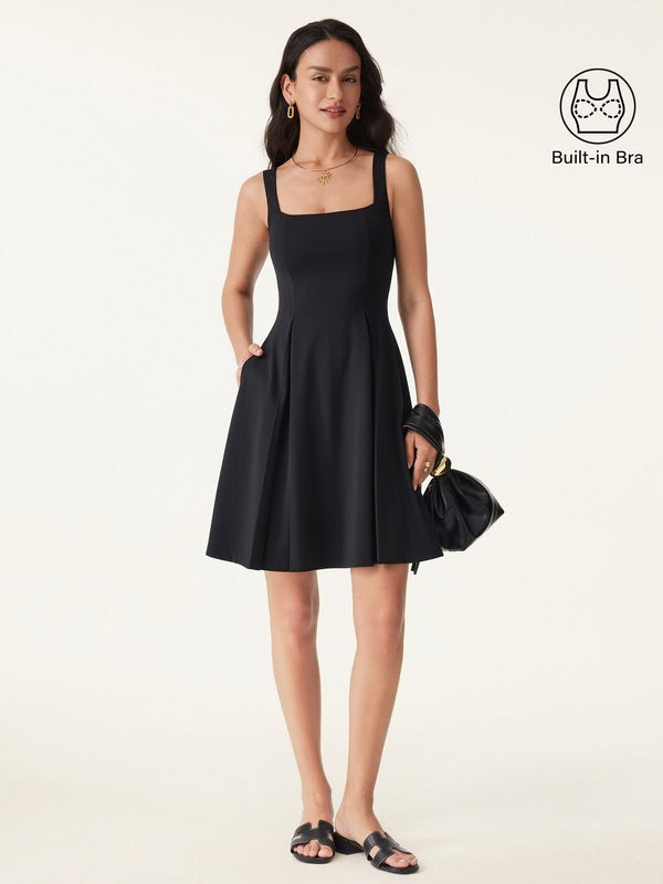 OGLmove Square Neck Fit-and-flare Mini Bra Dress