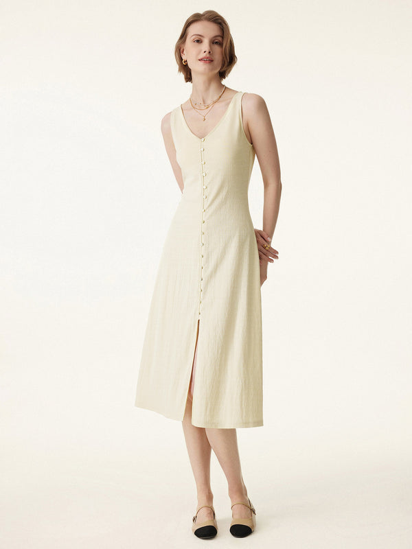 OGLmove Multi-wear V-neck Button Front Midi Vest Dress