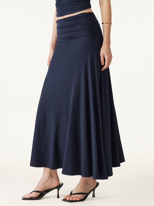 OGLmove 2Pcs Set Non-slip Essential Tube Brami Top & Ultrasoft Mid Rise A-line Ruched Maxi Skirt