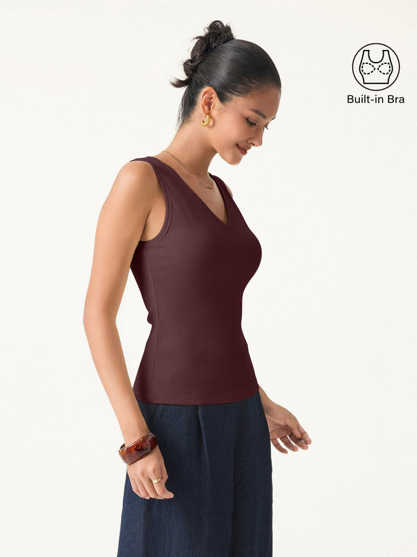 OGLmove Pointelle V-neck Sleeveless Bra Tank Wine XS
