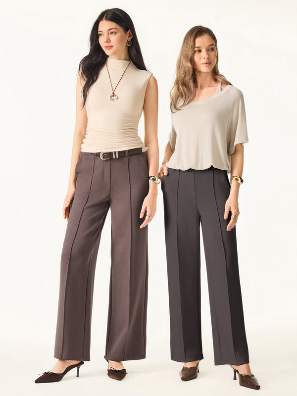 OGLmove Wrinkle-Resistant Mid Rise Straight Leg Pants with Pockets