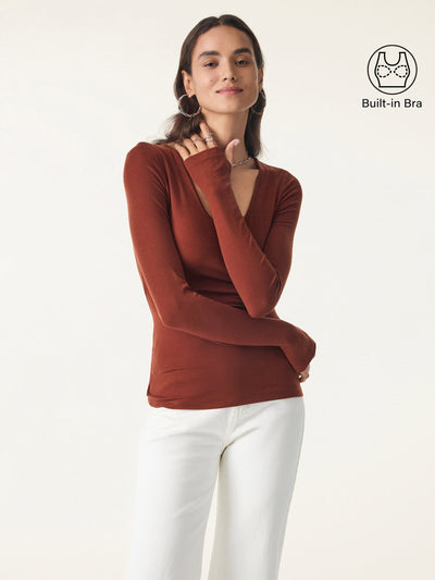 Lyocell cashmere scoop hals tommelhul brami