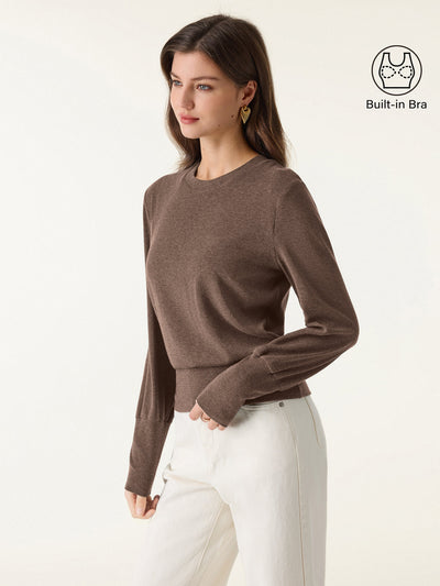 Forhøjet Crewneck Børstet Brami med Ribkant