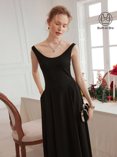 Ballett-inspirierte Scoop-Neck Midi Brami Kleid mit Taschen