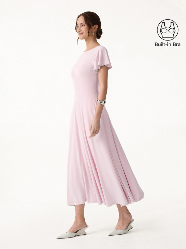 OGLmove SkinKiss Boatneck Fit-and-Flare Maxi Travel Bra Dress with Pockets Primrose Pink XS