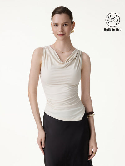 OGLmove Cowl Neck Asymmetrical Sleeveless Bra Top Fog XS