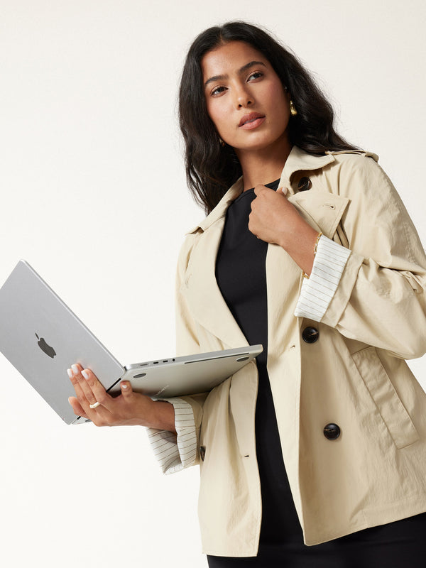 OGLmove Packable Water-Repellent Peak Collar Trench Jacket with Pockets Almond Clay Beige XXS