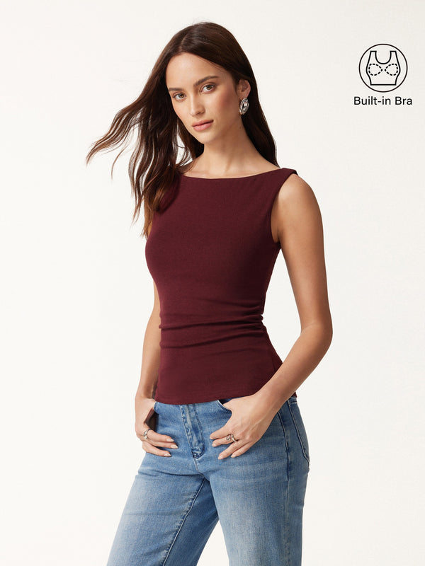 OGLmove LiteWarm Boat Neck Built-In Bra Tank Top Built-In Bra 2.0 Ruby