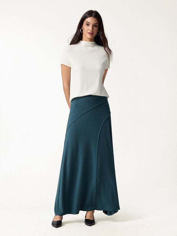 OGLmove 2Pcs Set Turtleneck Bra Top & Drapey A-Line Maxi Skirt