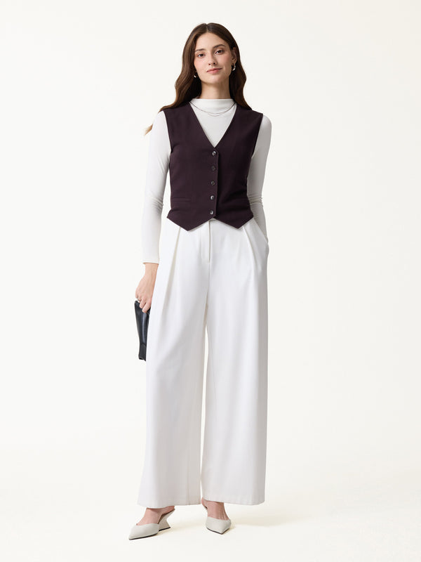OGLmove Petite-Friendly V-Neck Sleeveless Button-Down Cropped Vest