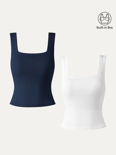 2Pcs Set Cropped Slinky Square Open-Back Brami Tank Top