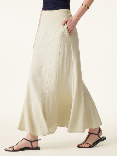 Gonna midi in cotone e lino resistente alle pieghe con fascia elastica