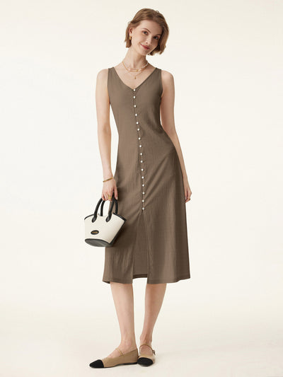 OGLmove Multi-wear V-neck Button Front Midi Vest Dress Jara XS