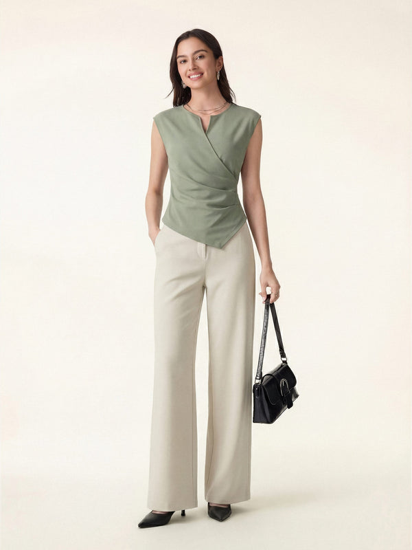 OGLmove 2Pcs Set Tucked Angled Tank & Mid Rise Wide Leg Trousers Laurel Green/Morning Mist XS
