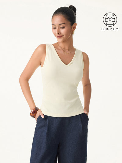 Stretch katoenen pointelle brami top met V-hals en mouwloos