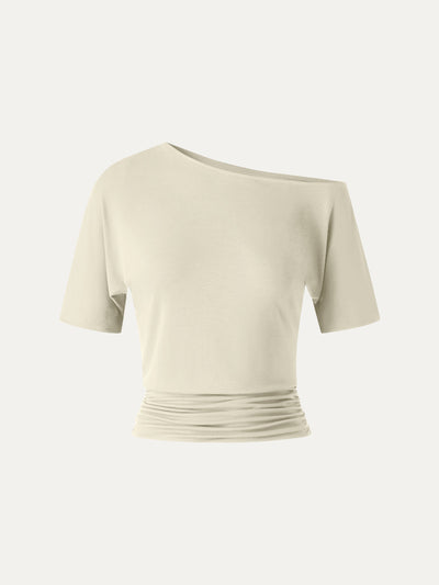 OGLmove Relaxed Short Sleeve Ruched Top Pale Yellow XS