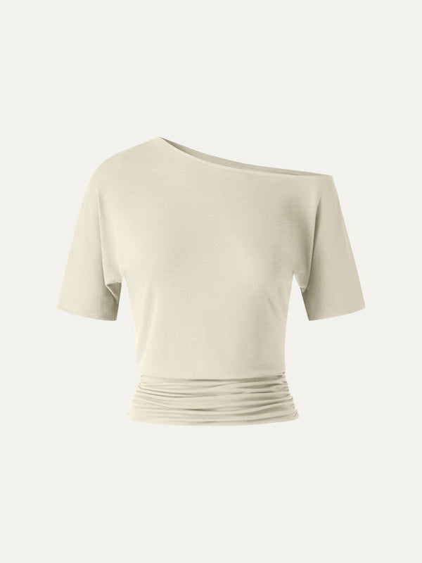 OGLmove Relaxed Short Sleeve Ruched Top Pale Yellow XS