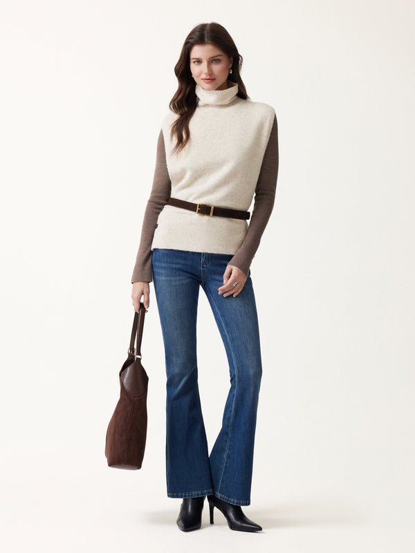 OGLmove Luxe Halo Wool Blend Slouchy Turtleneck Sleeveless Side-Button Sweater Vest