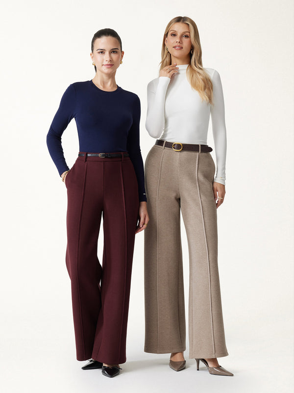 OGLmove FuzzLuxe Mid-Rise Wide-Leg Pants with Pockets