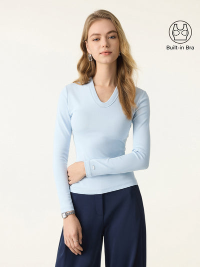 Cotton Lyocell Oval V-Neck Long Sleeve Brami Blue Air XS