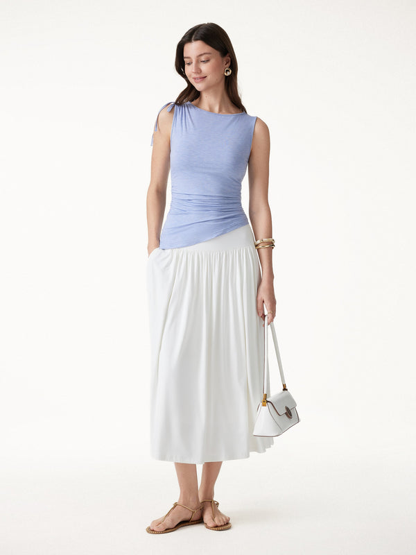 OGLmove Bamboo Heathered Boatneck Ruched Bra Top