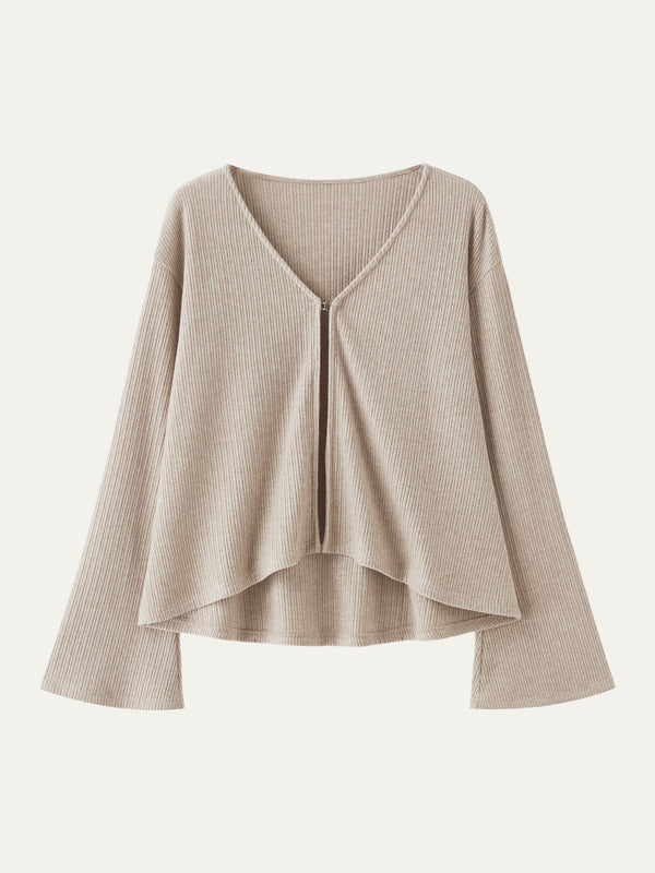 OGLmove V Neck Flare Long Sleeve Cardigan Heather Mist XXS