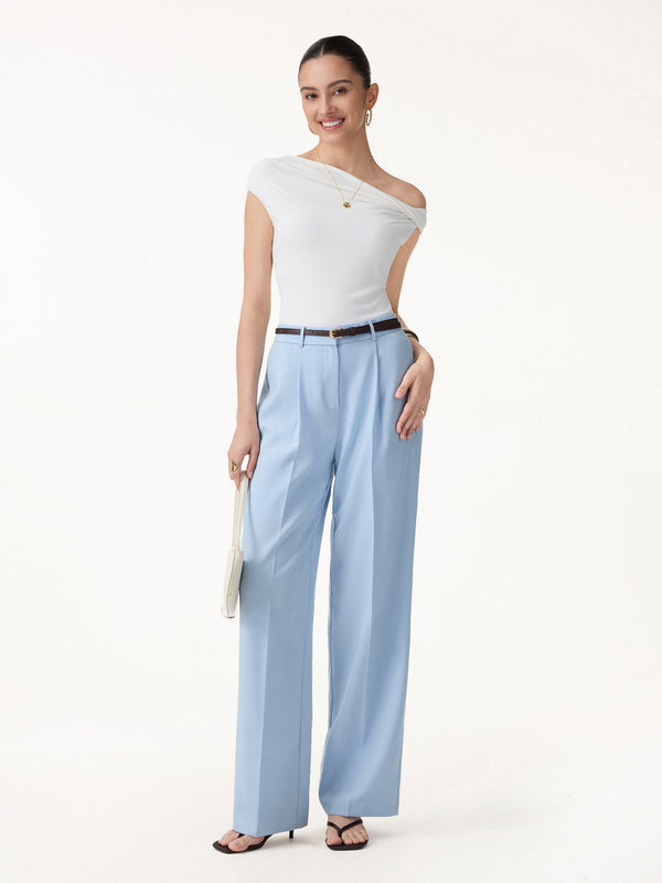 OGLmove Linen Blend Wide Leg Pants Arctic Blue XS