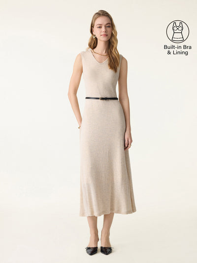 Abito midi svasato con scollo a V e spalline morbide