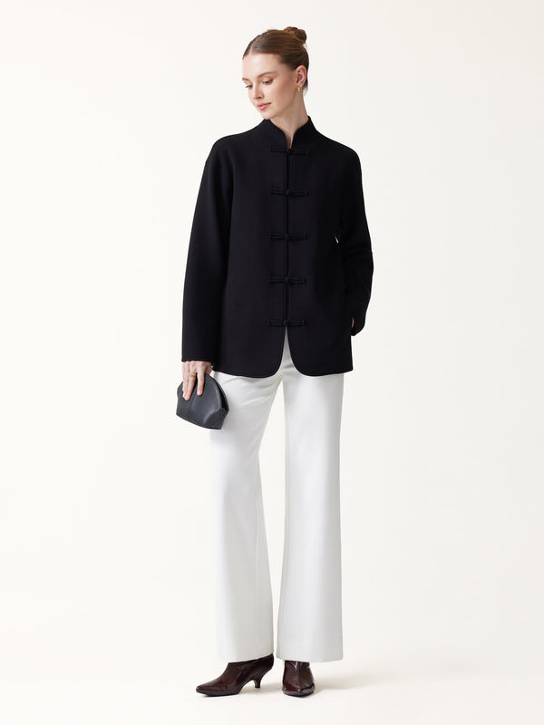 OGLmove FuzzLuxe Mandarin Collar Frog-Button Jacket with Pockets