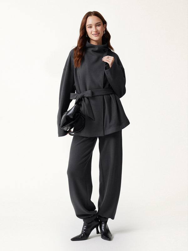 OGLmove FuzzLuxe Waterfall Lapel Belted Jacket with Pockets