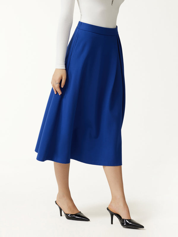 OGLmove Ponte Mid-Rise Tucked A-Line Midi Skirt with Pockets Ultramarine Blue XXS