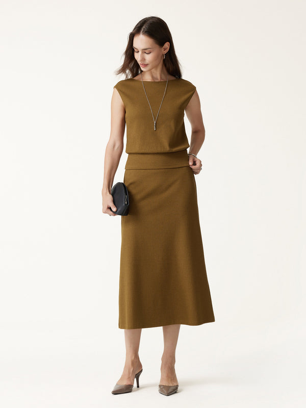 OGLmove Textured Cotton Blend Mid-Rise A-Line Midi Skirt