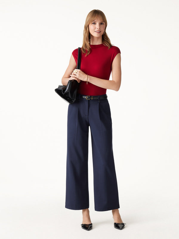 OGLmove Ponte Low-Rise Straight Leg Ankled Pants with Pockets Regular Navy