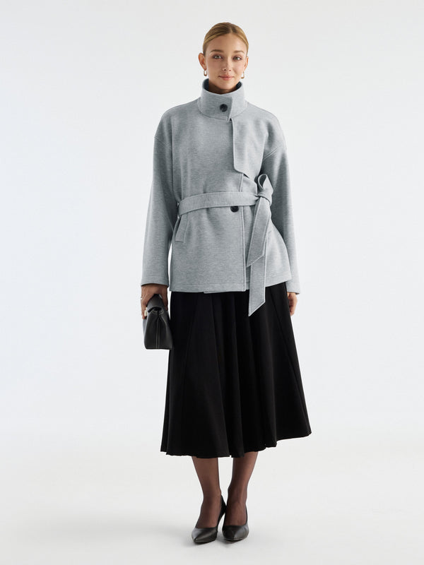 OGLmove FuzzLuxe Funnel Neck Storm-Flap Belted Jacket with Pockets