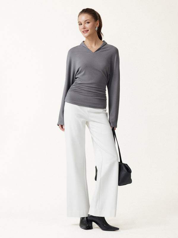 OGLmove LiteWarm V-Neck Long Sleeve Ruched Top