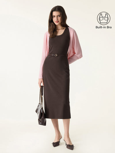Cotton Viscose U-Neck Midi Brami Dress Cedar Brown XS