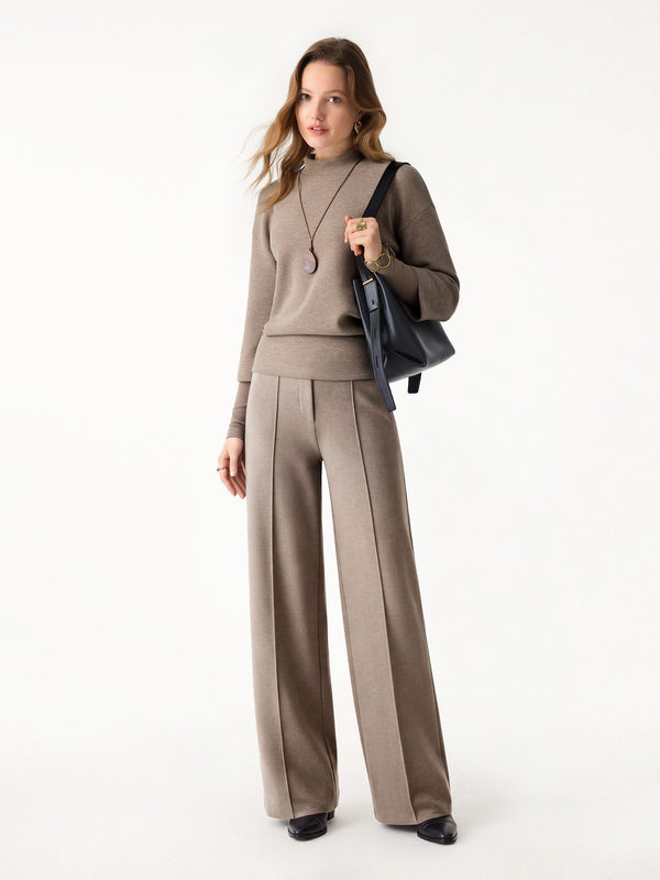 OGLmove 2Pcs Set Mockneck Top & High Waisted Straight Leg Pull On Pant Heather Tapestry XS