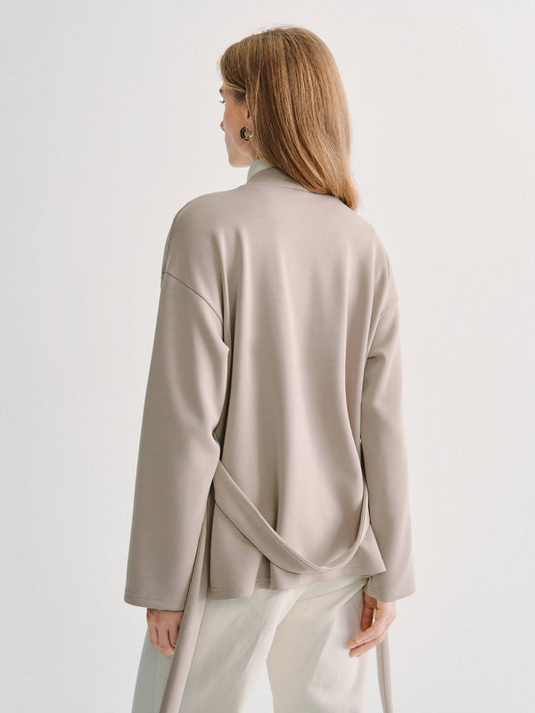 OGLmove Modal Stretch Fleece Crossover Belted Wrap Cardigan Coat with Pockets