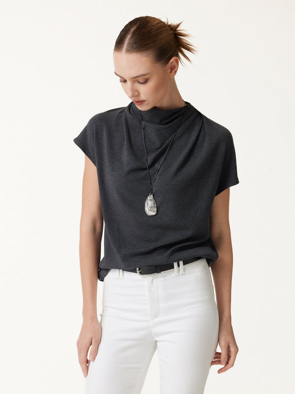 OGLmove Draped Mock Neck Cap Sleeve Top Heather Night Charcoal XXS